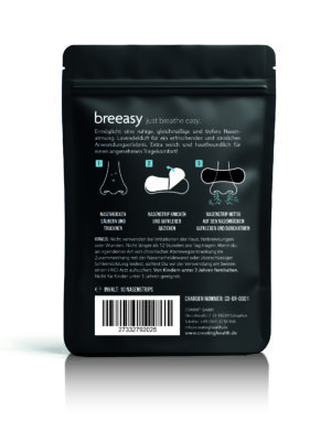 Verpackung der breeasy Nasenstrips Rückseite